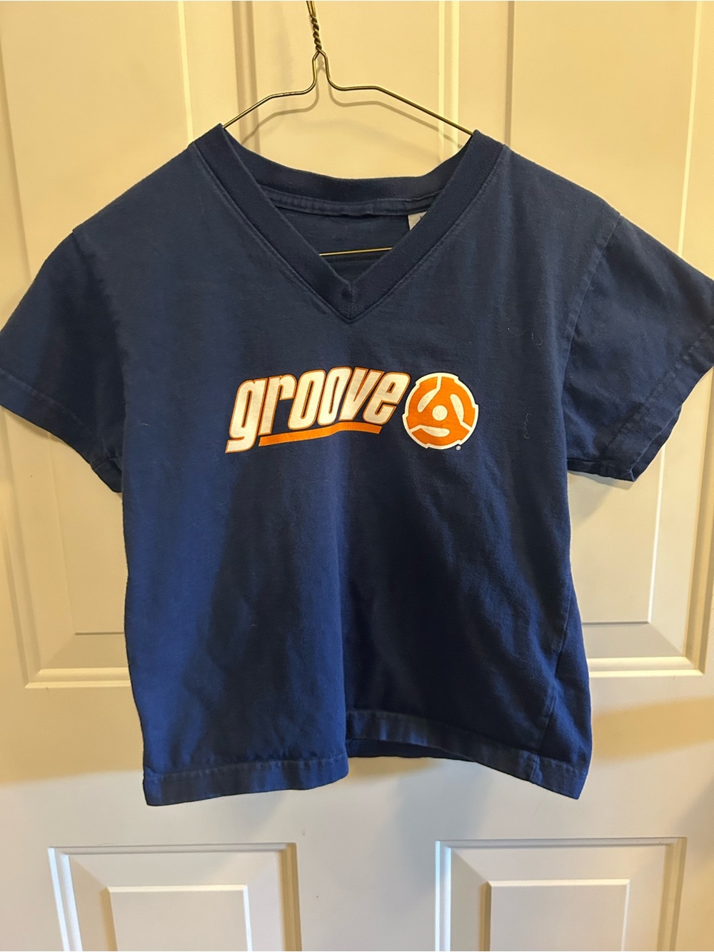 Groove Vintage V-Neck Graphic Tee in Navy Blue